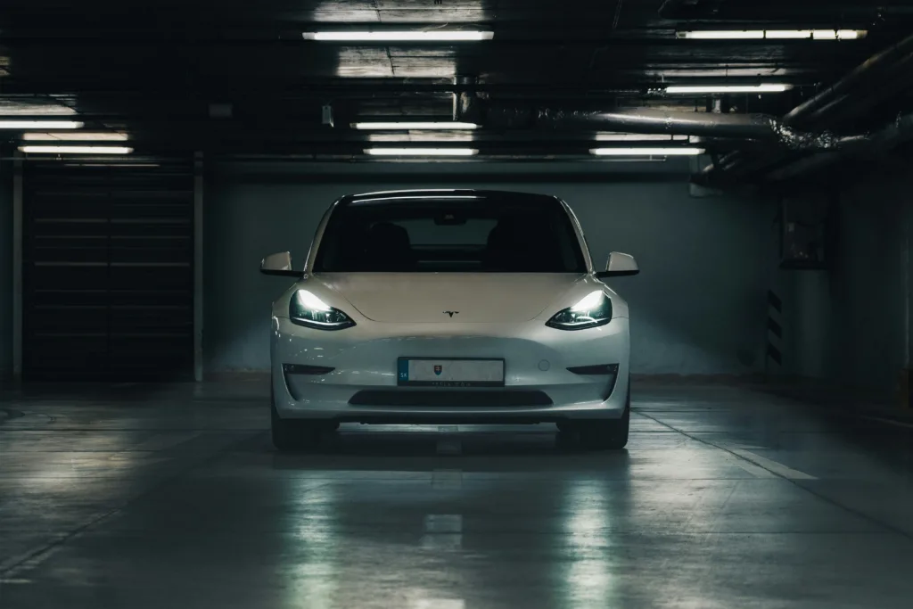 Tesla in the parking lot