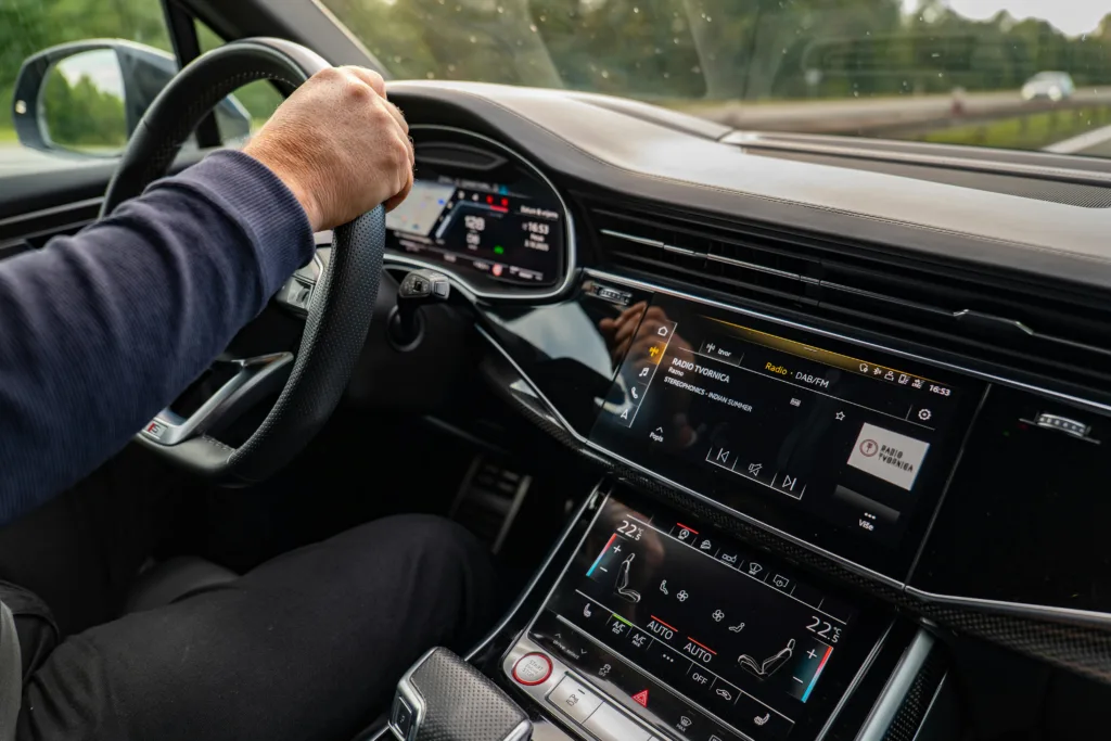 Driving through Osijek in a Modern Car Interior