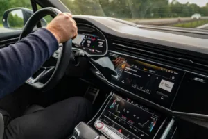 Driving through Osijek in a Modern Car Interior
