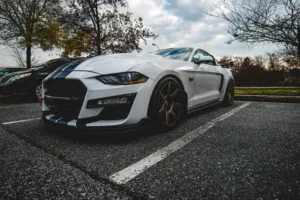 High-Performance White Sports Car in Parking Lot