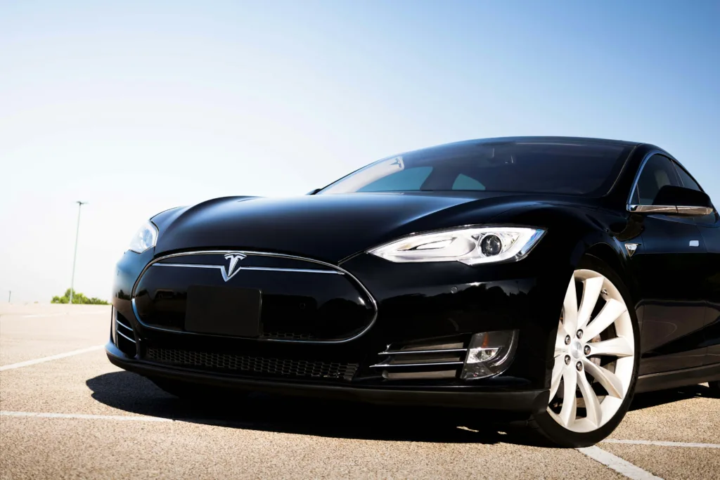 Tesla black car and electric car