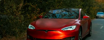 Front View of a Red Tesla